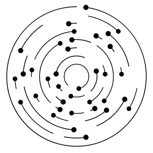 Líneas Circulares Concéntricas Círculos Segmentados Con Nodos Puntos Nodales — Archivo Imágenes Vectoriales