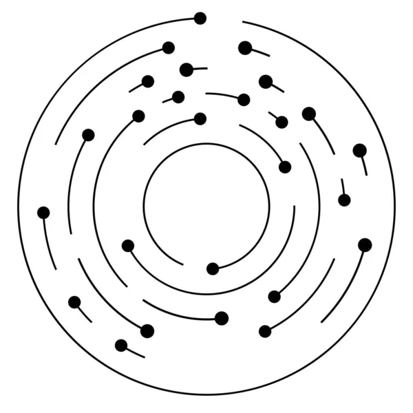 Líneas Circulares Concéntricas Círculos Segmentados Con Nodos Puntos Nodales — Vector de stock