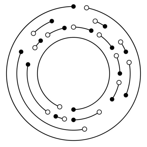 Líneas Circulares Concéntricas Círculos Segmentados Con Nodos Puntos Nodales — Archivo Imágenes Vectoriales