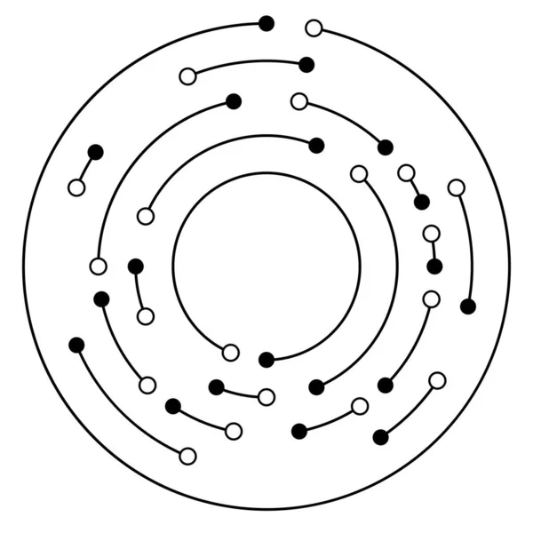 Lignes Circulaires Concentriques Cercles Segmentés Avec Nœuds Points Nodaux — Image vectorielle