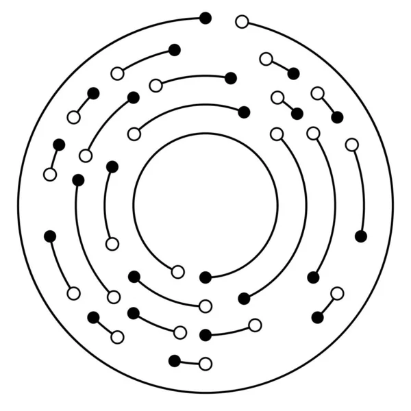 Lignes Circulaires Concentriques Cercles Segmentés Avec Nœuds Points Nodaux — Image vectorielle