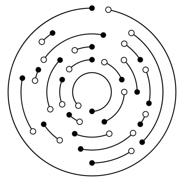 Linee Circolari Concentriche Cerchi Segmentati Con Nodi Punti Nodali — Vettoriale Stock