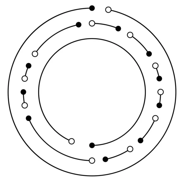 Líneas Circulares Concéntricas Círculos Segmentados Con Nodos Puntos Nodales — Archivo Imágenes Vectoriales