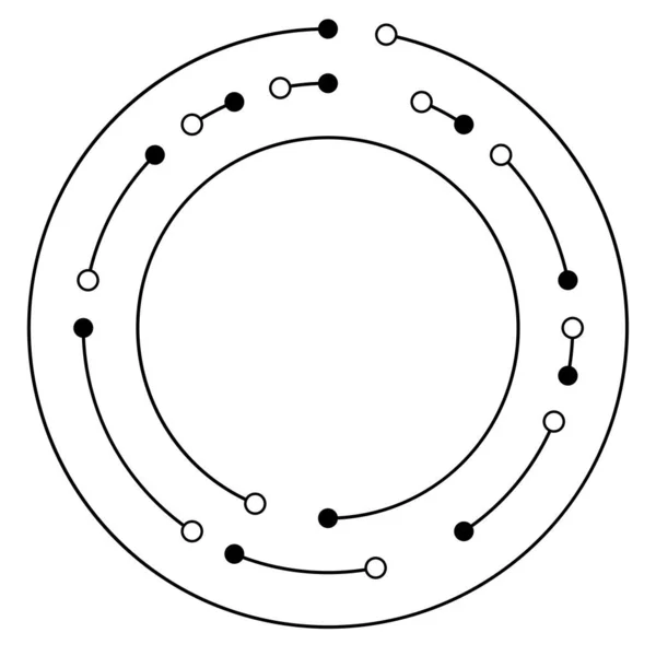 Linhas Circulares Concêntricas Círculos Segmentados Com Nós Pontos Nodais — Vetor de Stock