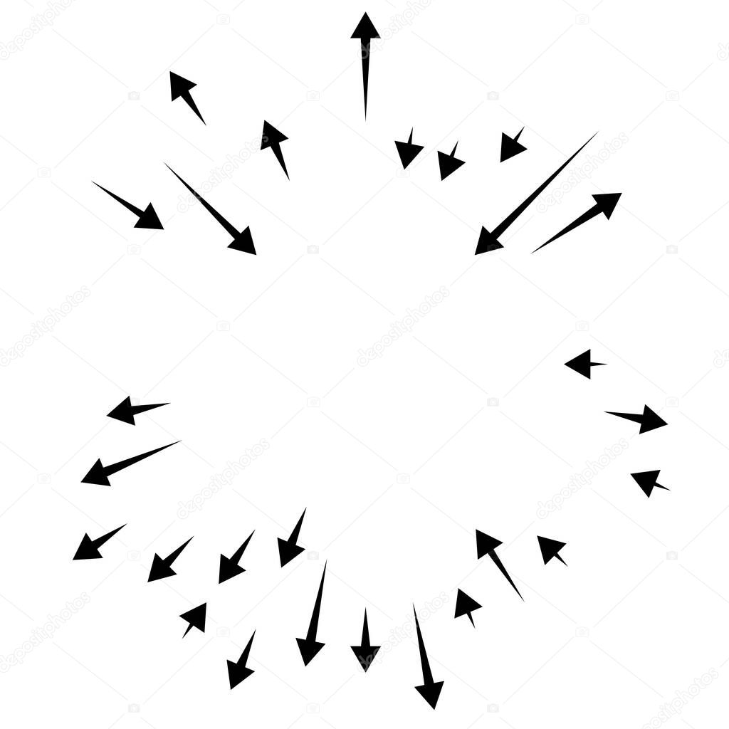 Radial, radiating arrows, pointers in opposite direction for mix, diverge concepts