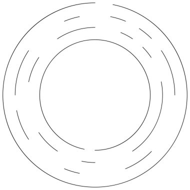 Dairesel, yoğunlaştırılmış çemberler, halkalar. Soyut geometrik çember. Döndür, döndür, döndür. Rastgele döndürme çemberleri stok vektör illüstrasyonu, kırpma sanatı grafikleri.