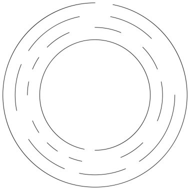 Dairesel, yoğunlaştırılmış çemberler, halkalar. Soyut geometrik çember. Döndür, döndür, döndür. Rastgele döndürme çemberleri stok vektör illüstrasyonu, kırpma sanatı grafikleri.
