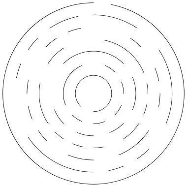Dairesel, yoğunlaştırılmış çemberler, halkalar. Soyut geometrik çember. Döndür, döndür, döndür. Rastgele döndürme çemberleri stok vektör illüstrasyonu, kırpma sanatı grafikleri.