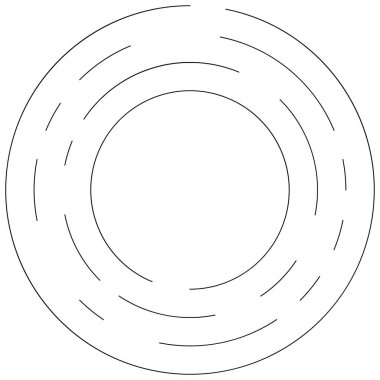 Dairesel, yoğunlaştırılmış çemberler, halkalar. Soyut geometrik çember. Döndür, döndür, döndür. Rastgele döndürme çemberleri stok vektör illüstrasyonu, kırpma sanatı grafikleri.