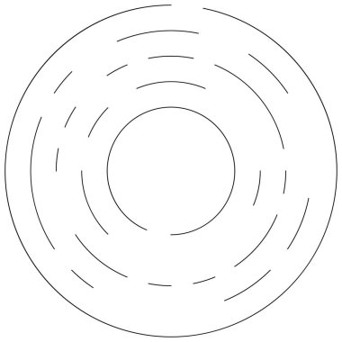 Dairesel, yoğunlaştırılmış çemberler, halkalar. Soyut geometrik çember. Döndür, döndür, döndür. Rastgele döndürme çemberleri stok vektör illüstrasyonu, kırpma sanatı grafikleri.