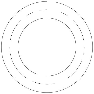 Dairesel, yoğunlaştırılmış çemberler, halkalar. Soyut geometrik çember. Döndür, döndür, döndür. Rastgele döndürme çemberleri stok vektör illüstrasyonu, kırpma sanatı grafikleri.