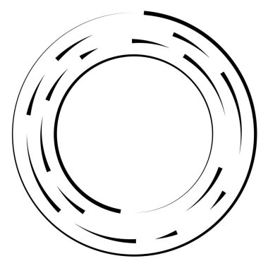 Dairesel, yoğunlaştırılmış çemberler, halkalar. Soyut geometrik çember. Döndür, döndür, döndür. Rastgele döndürme çemberleri stok vektör illüstrasyonu, kırpma sanatı grafikleri.
