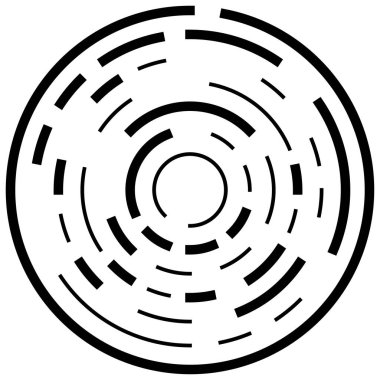 Dairesel, yoğunlaştırılmış çemberler, halkalar. Soyut geometrik çember. Döndür, döndür, döndür. Rastgele döndürme çemberleri stok vektör illüstrasyonu, kırpma sanatı grafikleri.