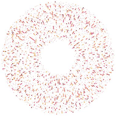 Renkli, renkli rastgele daireler, noktalar, benekler ve çiller konsantre, dairesel ve dairesel elementler. Noktacılık, noktacılık rastgele polikrom yarım ton daireler stok vektör çizimi, klip- sanat grafikleri