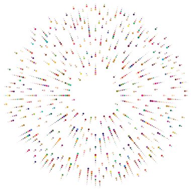 Renkli, renkli rastgele daireler, noktalar, benekler ve çiller konsantre, dairesel ve dairesel elementler. Noktacılık, noktacılık rastgele polikrom yarım ton daireler stok vektör çizimi, klip- sanat grafikleri