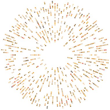 Renkli, renkli rastgele daireler, noktalar, benekler ve çiller konsantre, dairesel ve dairesel elementler. Noktacılık, noktacılık rastgele polikrom yarım ton daireler stok vektör çizimi, klip- sanat grafikleri