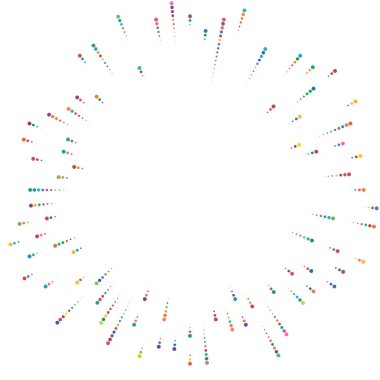 Renkli, renkli rastgele daireler, noktalar, benekler ve çiller konsantre, dairesel ve dairesel elementler. Noktacılık, noktacılık rastgele polikrom yarım ton daireler stok vektör çizimi, klip- sanat grafikleri