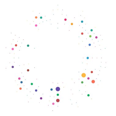 Renkli, renkli rastgele daireler, noktalar, benekler ve çiller konsantre, dairesel ve dairesel elementler. Noktacılık, noktacılık rastgele polikrom yarım ton daireler stok vektör çizimi, klip- sanat grafikleri