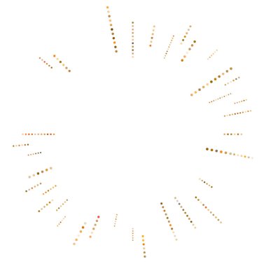 Renkli, renkli rastgele daireler, noktalar, benekler ve çiller konsantre, dairesel ve dairesel elementler. Noktacılık, noktacılık rastgele polikrom yarım ton daireler stok vektör çizimi, klip- sanat grafikleri
