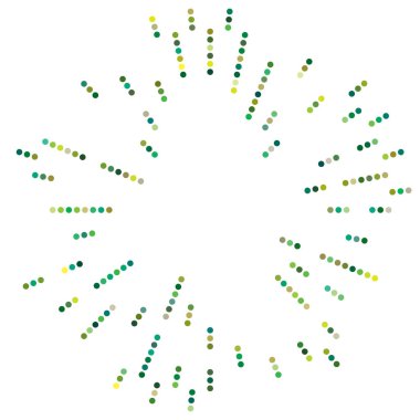Renkli, renkli rastgele daireler, noktalar, benekler ve çiller konsantre, dairesel ve dairesel elementler. Noktacılık, noktacılık rastgele polikrom yarım ton daireler stok vektör çizimi, klip- sanat grafikleri