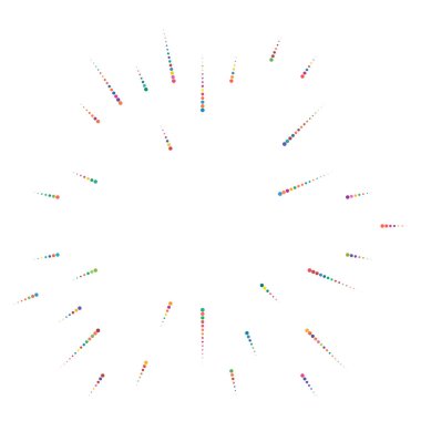 Renkli, renkli rastgele daireler, noktalar, benekler ve çiller konsantre, dairesel ve dairesel elementler. Noktacılık, noktacılık rastgele polikrom yarım ton daireler stok vektör çizimi, klip- sanat grafikleri