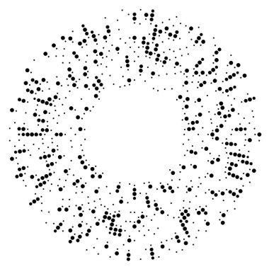 Renkli, renkli rastgele daireler, noktalar, benekler ve çiller konsantre, dairesel ve dairesel elementler. Noktacılık, noktacılık rastgele polikrom yarım ton daireler stok vektör çizimi, klip- sanat grafikleri