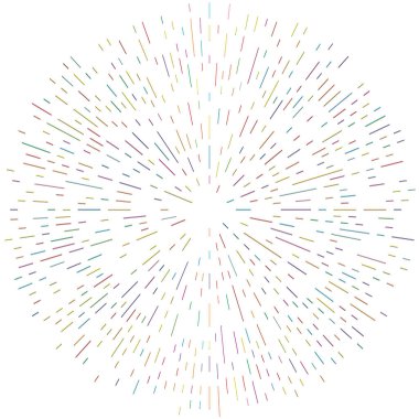 Radikal, yayılan çizgiler. Radyasyon, patlama, parıltı, parıltı ve parıltı efekti. Soyut patlama, aurora, aura etkisi stok vektör çizimi, klip- sanat grafikleri.