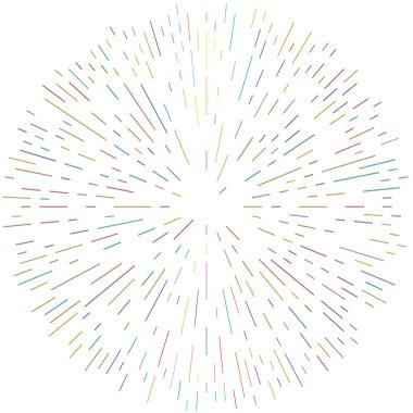 Radikal, yayılan çizgiler. Radyasyon, patlama, parıltı, parıltı ve parıltı efekti. Soyut patlama, aurora, aura etkisi stok vektör çizimi, klip- sanat grafikleri.