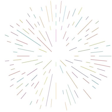 Radikal, yayılan çizgiler. Radyasyon, patlama, parıltı, parıltı ve parıltı efekti. Soyut patlama, aurora, aura etkisi stok vektör çizimi, klip- sanat grafikleri.