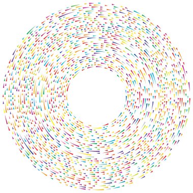 Renkli dairesel, eşmerkezli çemberler. Radyal, yayılan halkalar. Soyut geometrik çember şekli, tasarım elemanı. Girdaplar, girdaplar, girdaplar, girdaplar, girdaplar, girdaplar ve girdaplar.