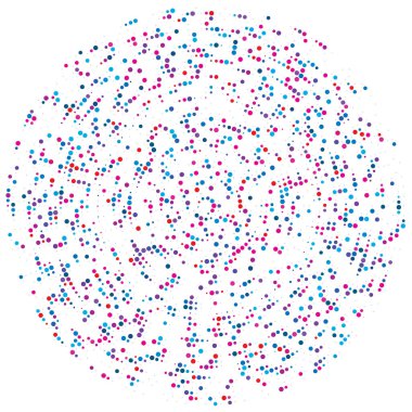 Renkli, renkli rastgele daireler, noktalar, benekler ve çiller konsantre, dairesel ve dairesel elementler. Noktacılık, noktacılık rastgele polikrom yarım ton daireler stok vektör çizimi, klip- sanat grafikleri