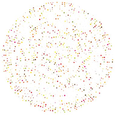 Renkli, renkli rastgele daireler, noktalar, benekler ve çiller konsantre, dairesel ve dairesel elementler. Noktacılık, noktacılık rastgele polikrom yarım ton daireler stok vektör çizimi, klip- sanat grafikleri
