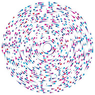Renkli, renkli rastgele daireler, noktalar, benekler ve çiller konsantre, dairesel ve dairesel elementler. Noktacılık, noktacılık rastgele polikrom yarım ton daireler stok vektör çizimi, klip- sanat grafikleri
