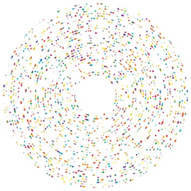 Renkli, renkli rastgele daireler, noktalar, benekler ve çiller konsantre, dairesel ve dairesel elementler. Noktacılık, noktacılık rastgele polikrom yarım ton daireler stok vektör çizimi, klip- sanat grafikleri