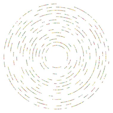 Renkli, renkli rastgele daireler, noktalar, benekler ve çiller konsantre, dairesel ve dairesel elementler. Noktacılık, noktacılık rastgele polikrom yarım ton daireler stok vektör çizimi, klip- sanat grafikleri