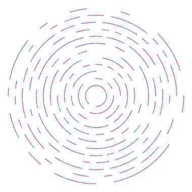 Renkli, renkli rastgele daireler, noktalar, benekler ve çiller konsantre, dairesel ve dairesel elementler. Noktacılık, noktacılık rastgele polikrom yarım ton daireler stok vektör çizimi, klip- sanat grafikleri