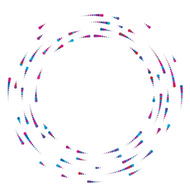 Renkli, renkli rastgele daireler, noktalar, benekler ve çiller konsantre, dairesel ve dairesel elementler. Noktacılık, noktacılık rastgele polikrom yarım ton daireler stok vektör çizimi, klip- sanat grafikleri