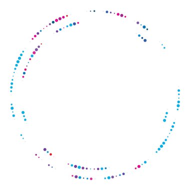 Renkli, renkli rastgele daireler, noktalar, benekler ve çiller konsantre, dairesel ve dairesel elementler. Noktacılık, noktacılık rastgele polikrom yarım ton daireler stok vektör çizimi, klip- sanat grafikleri