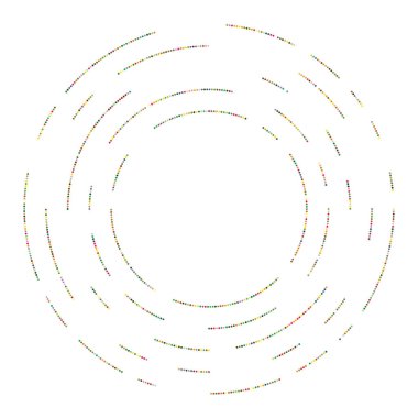 Renkli, renkli rastgele daireler, noktalar, benekler ve çiller konsantre, dairesel ve dairesel elementler. Noktacılık, noktacılık rastgele polikrom yarım ton daireler stok vektör çizimi, klip- sanat grafikleri
