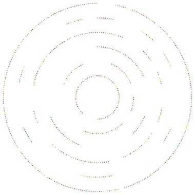 Renkli, renkli rastgele daireler, noktalar, benekler ve çiller konsantre, dairesel ve dairesel elementler. Noktacılık, noktacılık rastgele polikrom yarım ton daireler stok vektör çizimi, klip- sanat grafikleri