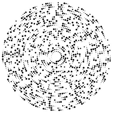 Rastgele daireler, noktalar, benekler ve çiller eşmerkezli, dairesel ve dairesel elementler. Noktacılık, noktacılık rastgele yarım ton daireler stok vektör illüstrasyonu, klip- sanat grafikleri.