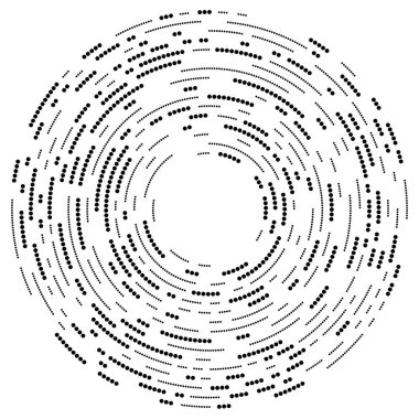 Rastgele daireler, noktalar, benekler ve çiller eşmerkezli, dairesel ve dairesel elementler. Noktacılık, noktacılık rastgele yarım ton daireler stok vektör illüstrasyonu, klip- sanat grafikleri.