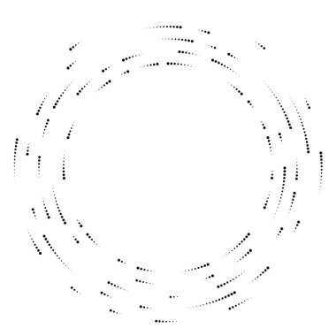Rastgele daireler, noktalar, benekler ve çiller eşmerkezli, dairesel ve dairesel elementler. Noktacılık, noktacılık rastgele yarım ton daireler stok vektör illüstrasyonu, klip- sanat grafikleri.