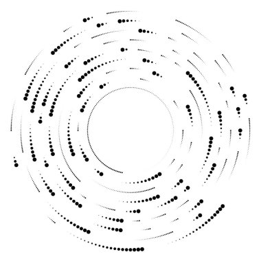 Rastgele daireler, noktalar, benekler ve çiller eşmerkezli, dairesel ve dairesel elementler. Noktacılık, noktacılık rastgele yarım ton daireler stok vektör illüstrasyonu, klip- sanat grafikleri.
