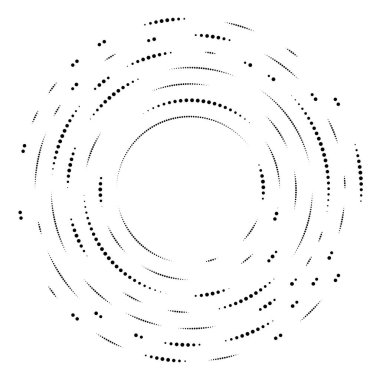 Rastgele daireler, noktalar, benekler ve çiller eşmerkezli, dairesel ve dairesel elementler. Noktacılık, noktacılık rastgele yarım ton daireler stok vektör illüstrasyonu, klip- sanat grafikleri.