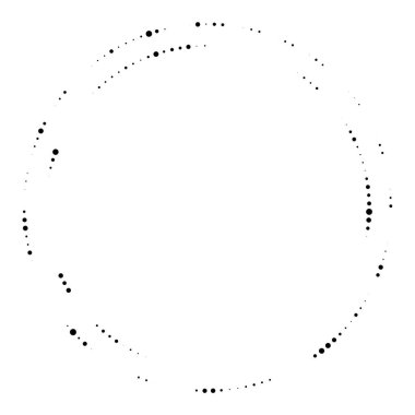 Rastgele daireler, noktalar, benekler ve çiller eşmerkezli, dairesel ve dairesel elementler. Noktacılık, noktacılık rastgele yarım ton daireler stok vektör illüstrasyonu, klip- sanat grafikleri.
