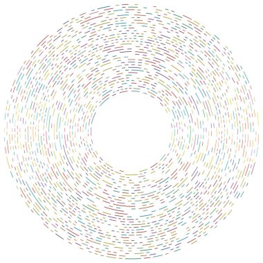 Renkli dairesel, eşmerkezli çemberler. Radyal, yayılan halkalar. Soyut geometrik çember şekli, tasarım elemanı. Girdaplar, girdaplar, girdaplar, girdaplar, girdaplar, girdaplar ve girdaplar.