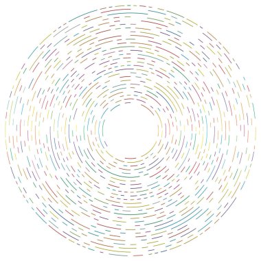Renkli dairesel, eşmerkezli çemberler. Radyal, yayılan halkalar. Soyut geometrik çember şekli, tasarım elemanı. Girdaplar, girdaplar, girdaplar, girdaplar, girdaplar, girdaplar ve girdaplar.
