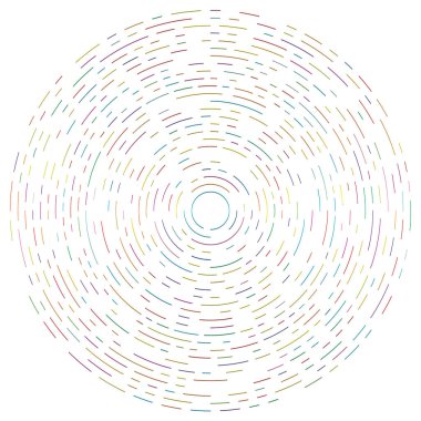 Renkli dairesel, eşmerkezli çemberler. Radyal, yayılan halkalar. Soyut geometrik çember şekli, tasarım elemanı. Girdaplar, girdaplar, girdaplar, girdaplar, girdaplar, girdaplar ve girdaplar.