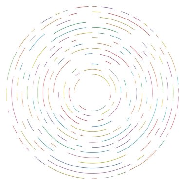 Renkli dairesel, eşmerkezli çemberler. Radyal, yayılan halkalar. Soyut geometrik çember şekli, tasarım elemanı. Girdaplar, girdaplar, girdaplar, girdaplar, girdaplar, girdaplar ve girdaplar.